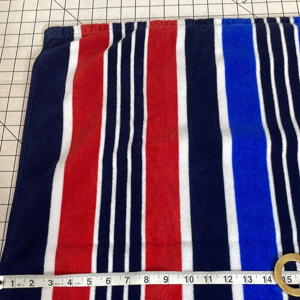 Red, white, blue striped terry-cloth beach towel
